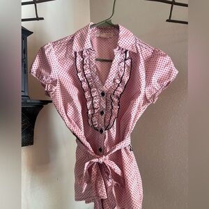 No Boundaries Pink Blouse with Black Polka Dots